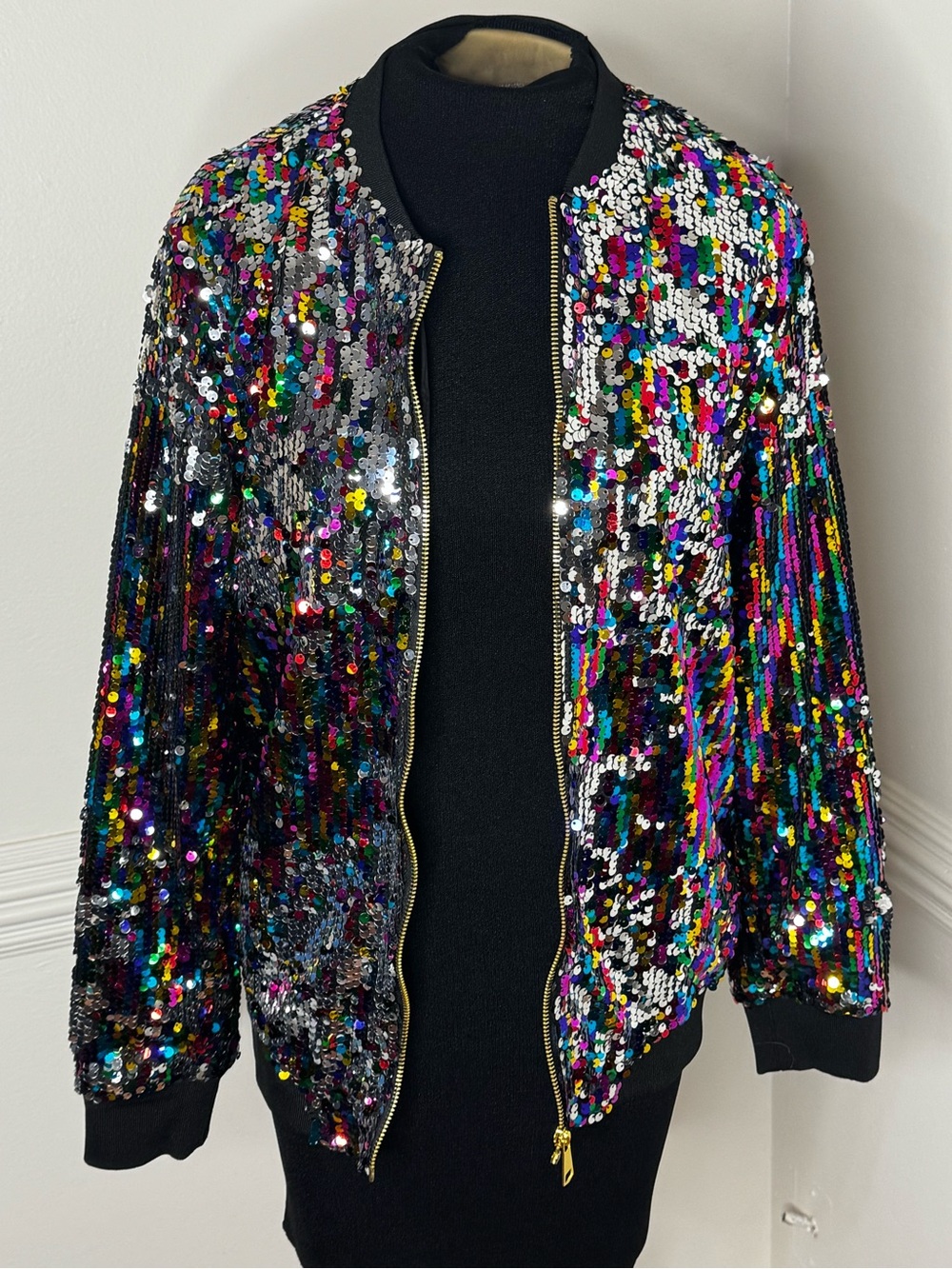 CRESAY Multicolor Sequin Bomber Jacket